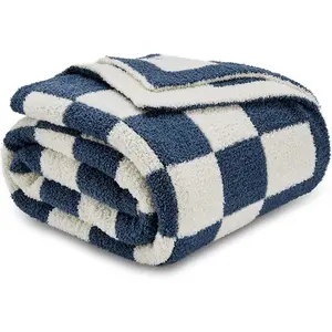Checkered Blanket, Ultra Soft Cozy Blue Checkered Throw Blanket, Warm Fluffy Checkerboard Throw Blanket, Blue and White Checkered Blanket for Couch Bed Sofa,50x60 Inches