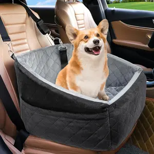 VANHEAWO Dog Car Seat for Small Dogs Detachable Washable Booster Seat Under 30lbs Pet Travel Bed with Storage Pockets & Safety Strap Black/Grey