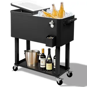 【Summervibes】UBesGoo 80 Quart Patio Cooler Rolling Cooler Ice Chest with Shelf, Wheels and Bottle Opener, Portable Patio Party Drink Cooling Cart