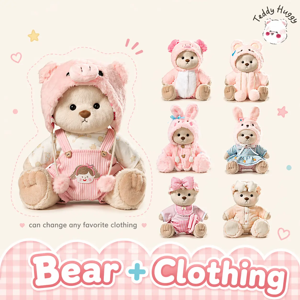 TEDDY HUGGY 12-in Plush Teddy Bear & Wardrobe Set - Stuffedanimals with Soft Stuffed Doll, Cuddly Design, Change Clothes Feature, Multiple Cute Outfits, Ideal Gift for 3-4 Years Olds