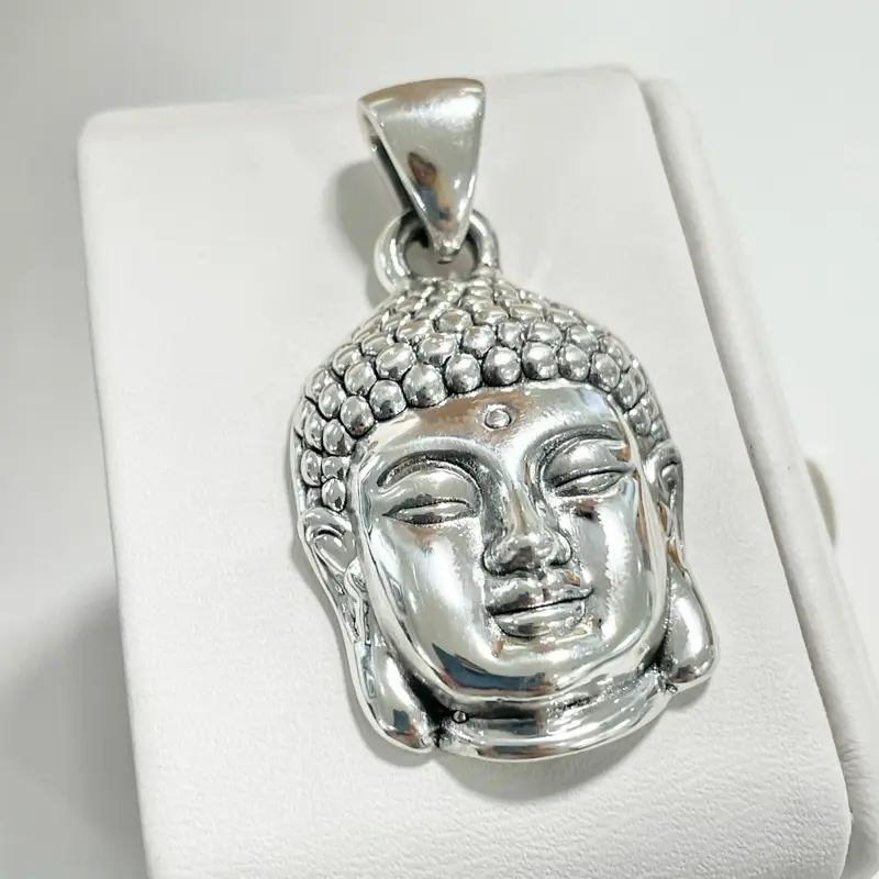 Sterling Silver 925 Big Buddha Head Lightweight Hollow Pendant Electroform Jewelry