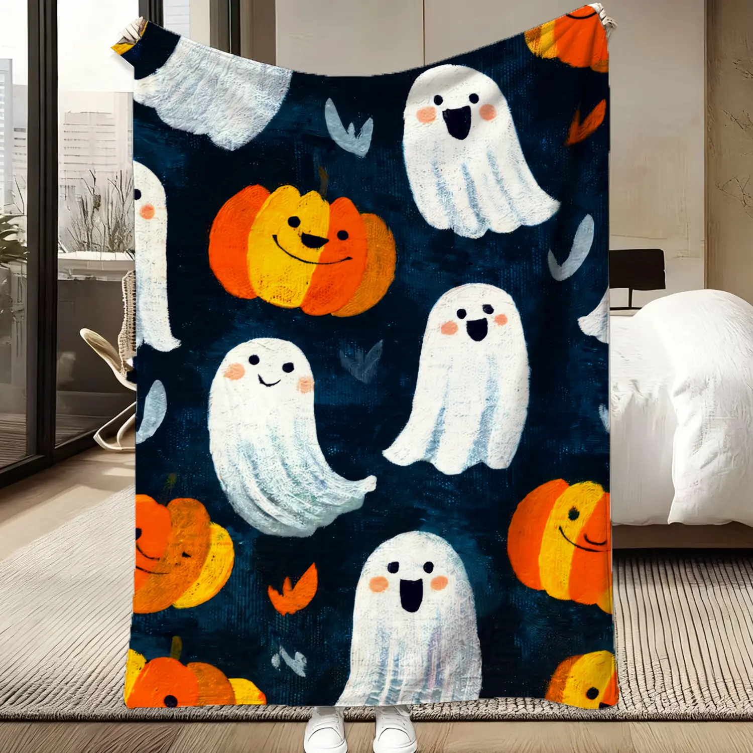 Soft Funny Throw Blanket Hahafelt Halloween Cheetah Ghost Blanket Brown Leopard Throw Blanket | Soft Flannel Fleece, Halloween Cozy Spooky Gifts Decor, Western Boho Holiday...