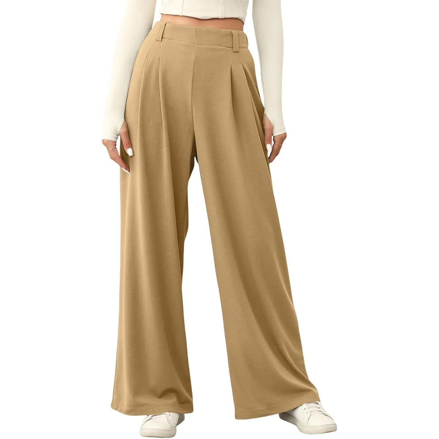 Waffle Knit Pants for Women, Casual Fit Comfy Palazzo with a Wide Leg Cut, Elastic Waistband and Pockets, Comfy Clothes, Basic, Pocketed Pants, Multi-Size, Loose-Fitting, Bottom, Leg Pants