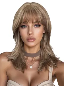 16 Inch Short Curly Wig with Bangs, Curly Hair Wigs, Synthetic Fiber Wig, Lightweight Breathable Daily Wear, Suitable for All Ages and Face Shapes, Easy to Manage