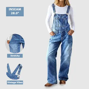 Flamingals Wash Multi Pocket Mid Waist Straight Leg Overalls Womenswear Casual Denim Fit Everyday