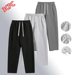 3-Piece Men's Solid Fashion Sweatpants, Versatile Year-Round Wear, Ideal for Autumn and Winter