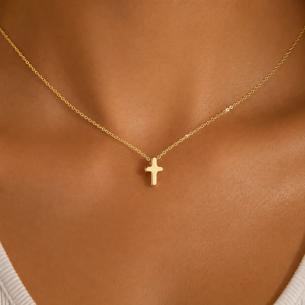 Cross Necklace for Women Girls, Dainty 14K Gold Silver Plated Cross Choker Jewelry Non Tarnish Waterproof Cute Simple Small Necklace Christian Baptism Religious Faith Jewelry Gifts