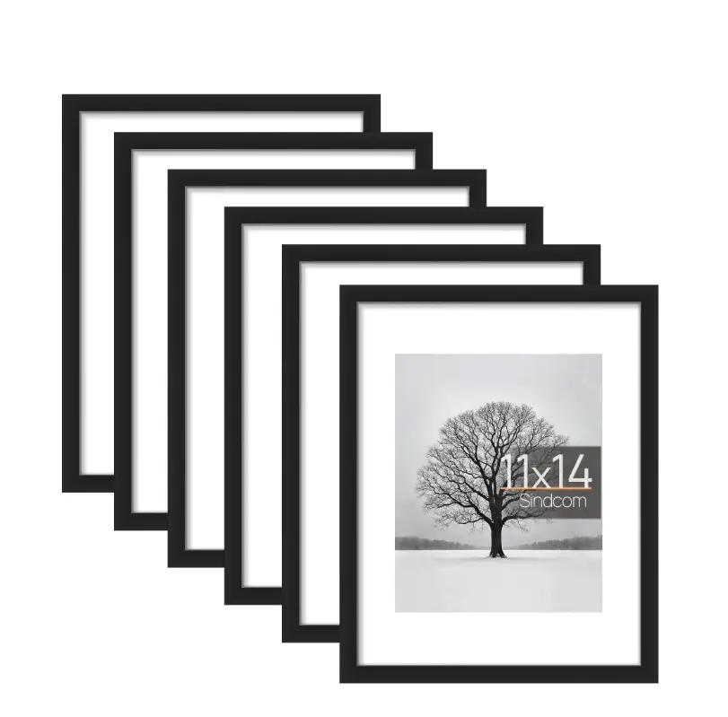 Sindcom 6-Pack 11x14 Black Picture Frames, Wall Mount & Tabletop Gallery Wall Frames for 8x10 Photos (With Mat) or 11x14 (Without Mat), Plexiglass Front, Ideal for Christmas, Birthday, Holiday, Classroom Decor