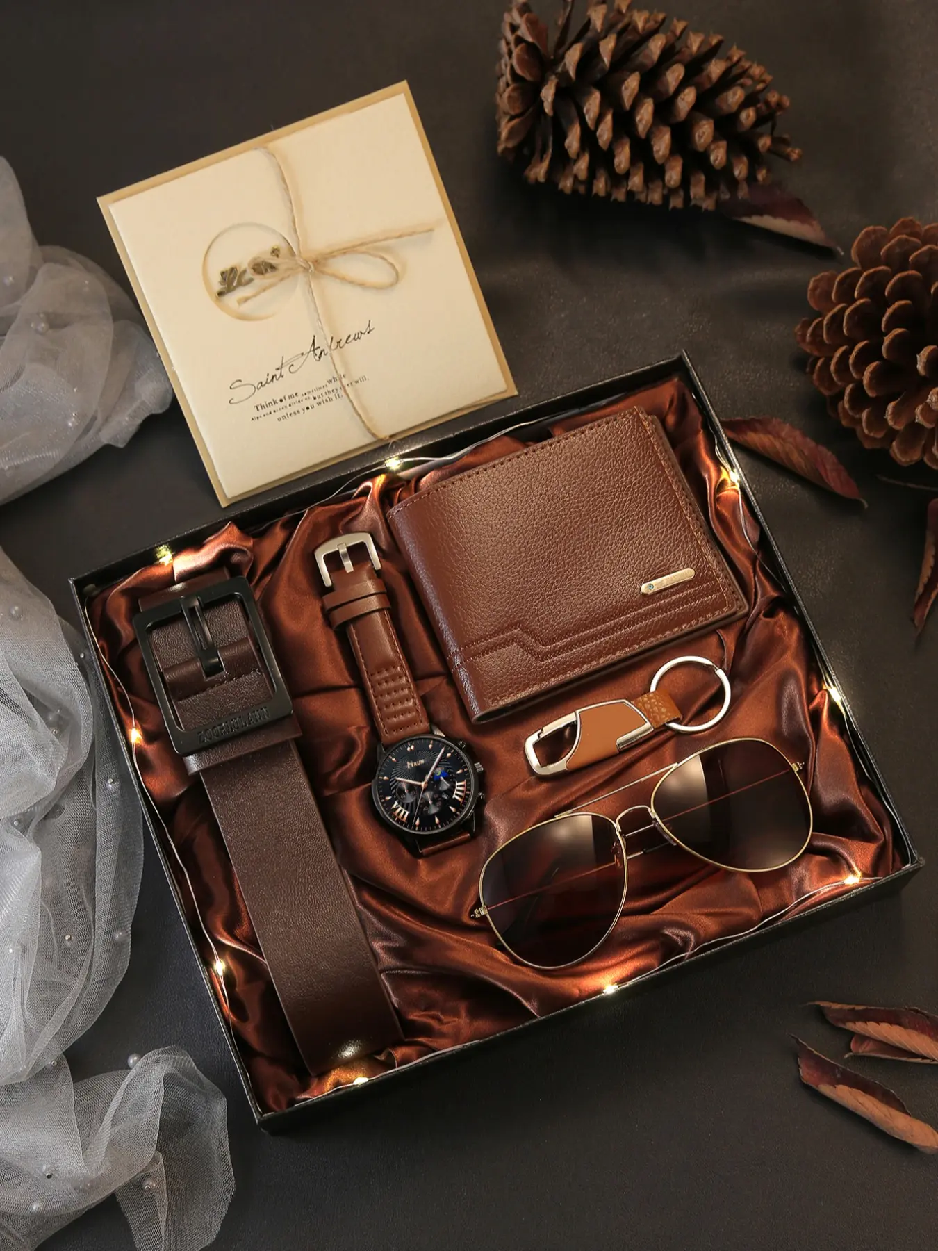 Gentleman Gift Set with Watch, Keychain, Glasses, Belt, Wallet, and Card, Ideal Business Gift for Valentine's Day, Christmas, Father's Day, Fathers Day Gifts Set, Fathers Day Box, Perfect Gift Bundle, Gift Pack