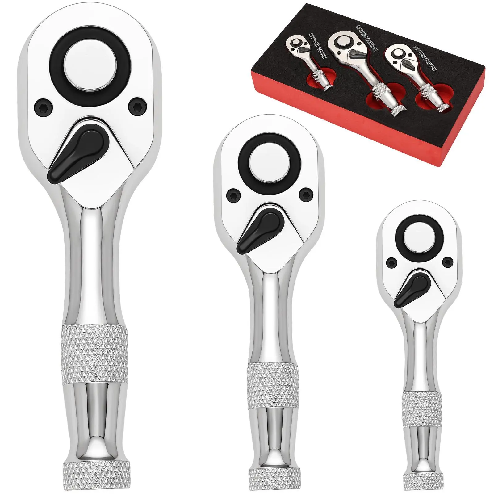 Ratchet Set, 1/4", 3/8", 1/2" Drive Ratchet Stubby Handle Wrench, 72-Tooth Quick-Release Reversible Multifunctional Wrench Set, Ratcheting Wrench Set, Ratchet Wrenches, Professional Hand Tool