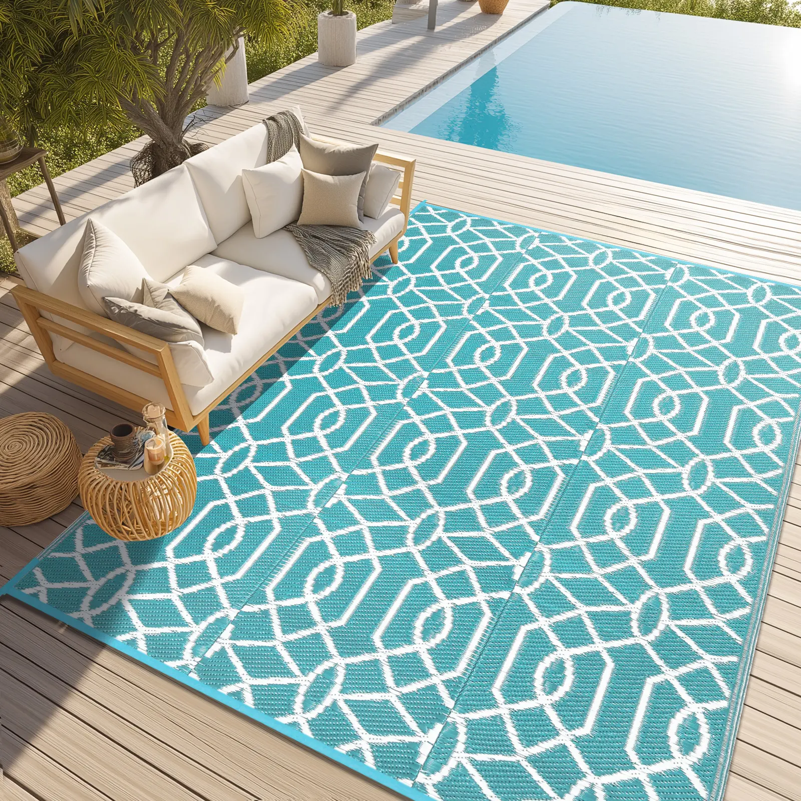 LOKHOM 9x12 Waterproof Reversible Recyclable Plastic Straw Outdoor Area Rug - Decorative, Outdoor Furniture Rug, Straw Mat Camping, All-Weather for Balcony, Patio, Backyard Deck, RV, Garden Accessories Clearance