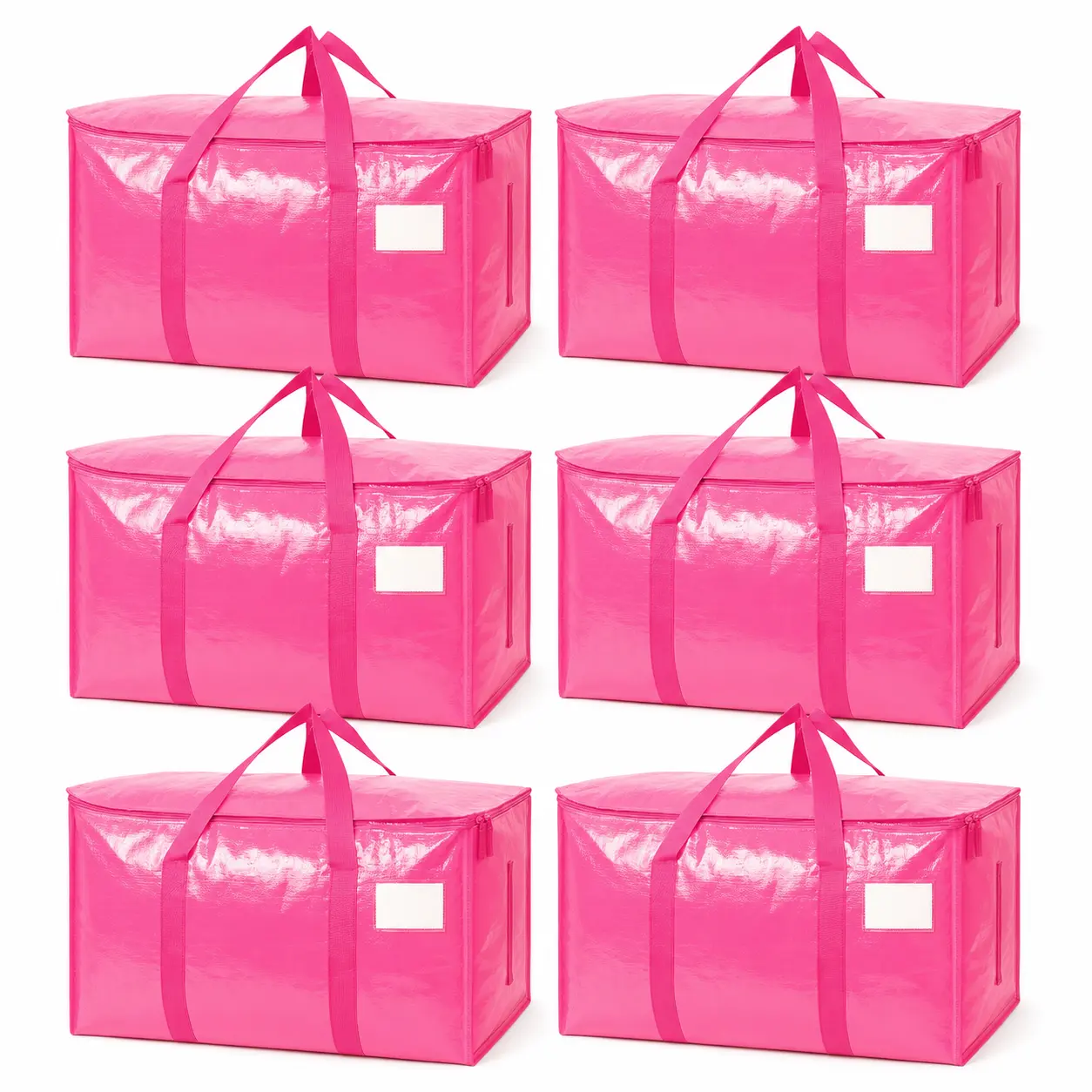 【Back To School】Pink Moving Bags, Heavy-Duty 24-Gallon Extra-Large Foldable Storage Totes with Zipper, Carry Handles and Visible Label Tags, Collapsible Closet Organizer for Clothes, Bedding, College Dorm, Moving, Travel & Home Storage