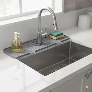 Silicone Sink Splash Guard, Anti-Splash Rim with Drip Groove & Water Collection Mat, Universal Non-Slip Kitchen Bathroom Sink Protector, Dishwasher Safe, Easy Clean, Anti-Mildew, Anti-Stain, Splash Pad, Splash Proof