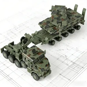 1:72 Scale M1070 Transporter Truck & Leopard 2 Tank Assembly Kit Set, Military Green Camo Finish with Realistic Detailing, Collectible Display Piece for Home & Office Decor, Christmas Birthday Gift for Men & Military Enthusiasts