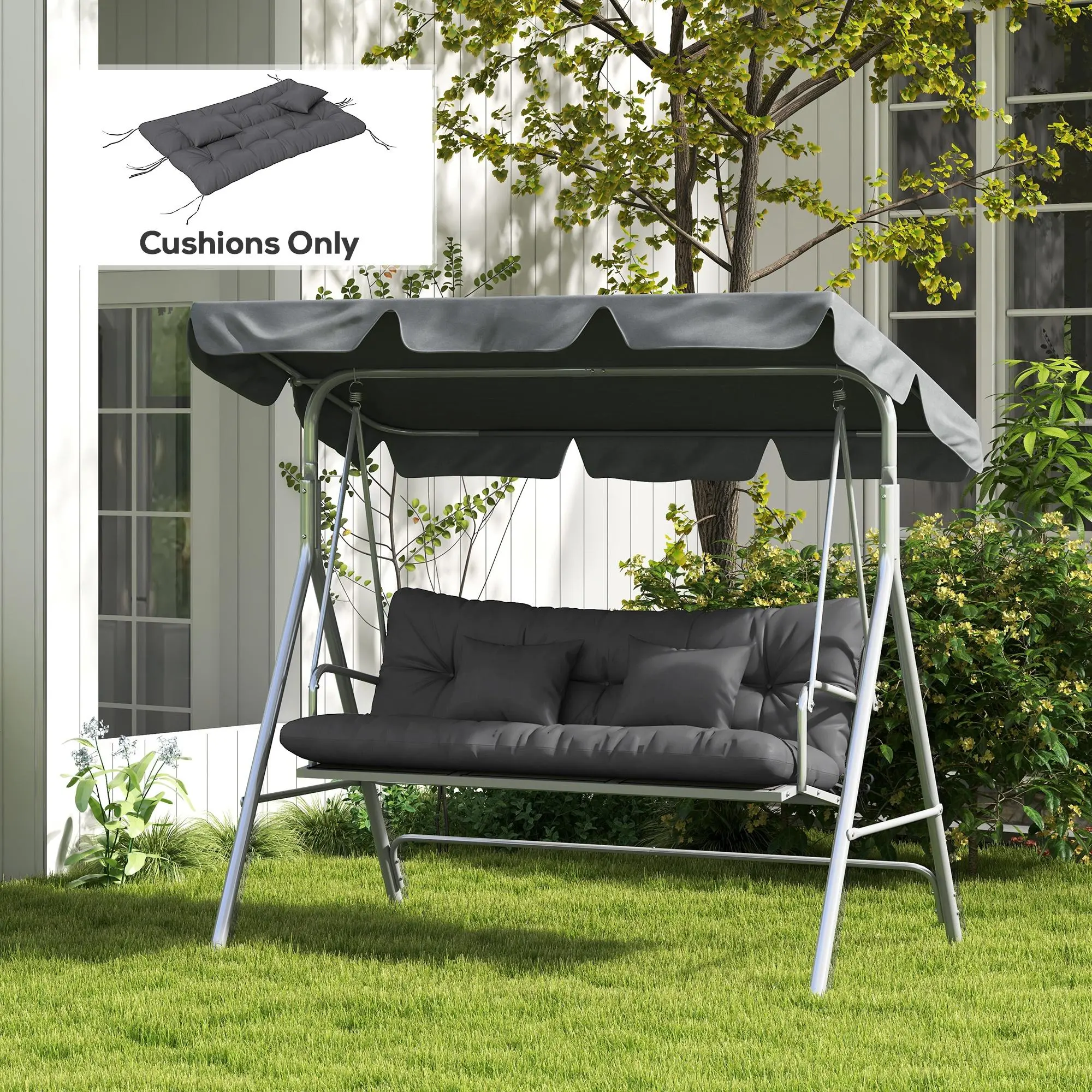 59" Tufted Bench Cushions & Throw Pillows, Replacement Bench Seat Pad, Back & 2 Pillows for Outdoor Furniture, Charcoal