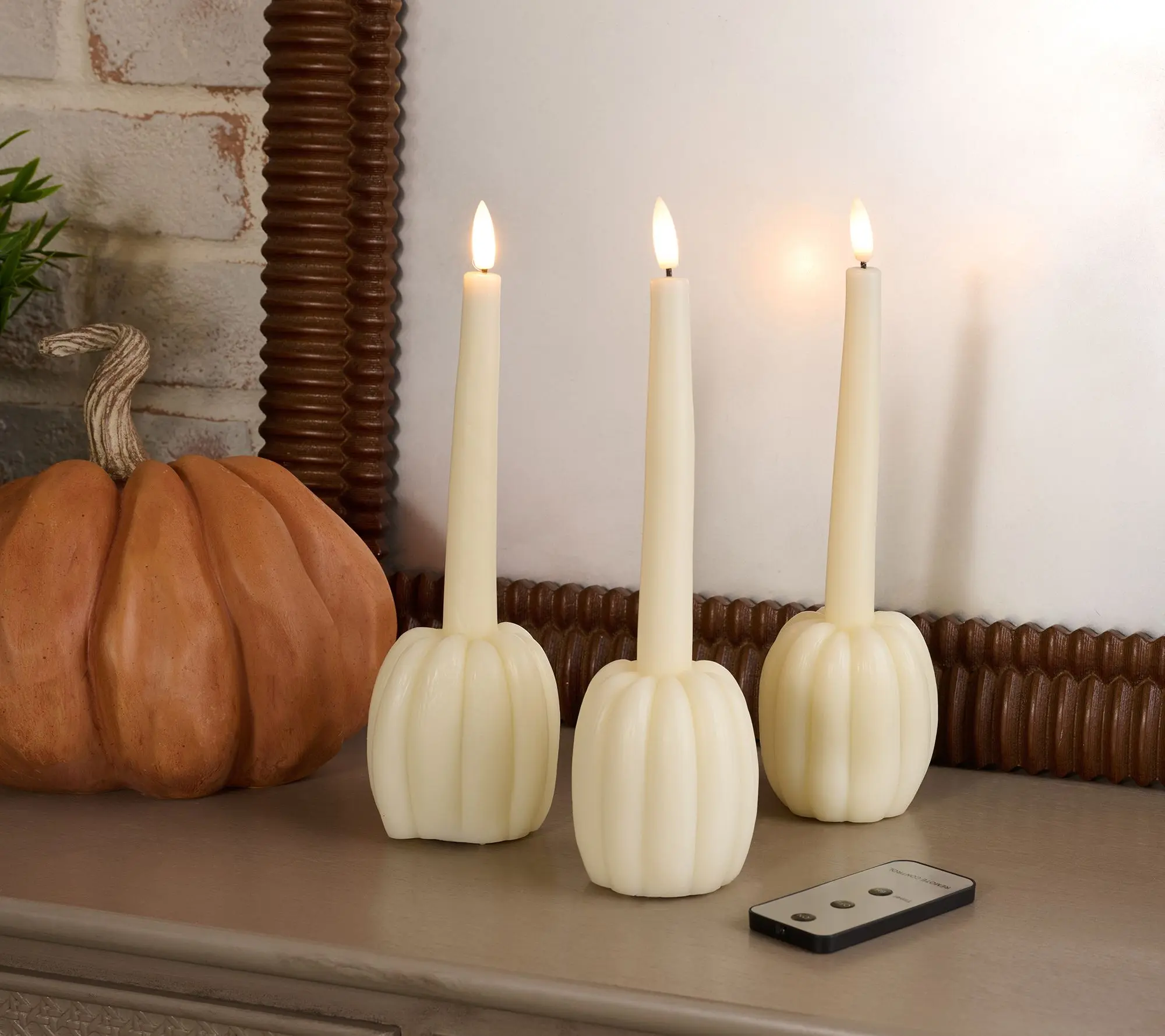 S/3 Flameless Wax Pumpkin Taper Candles by Lauren McBride S/3 Flameless Wax Pumpkin Taper Candles by Lauren McBride