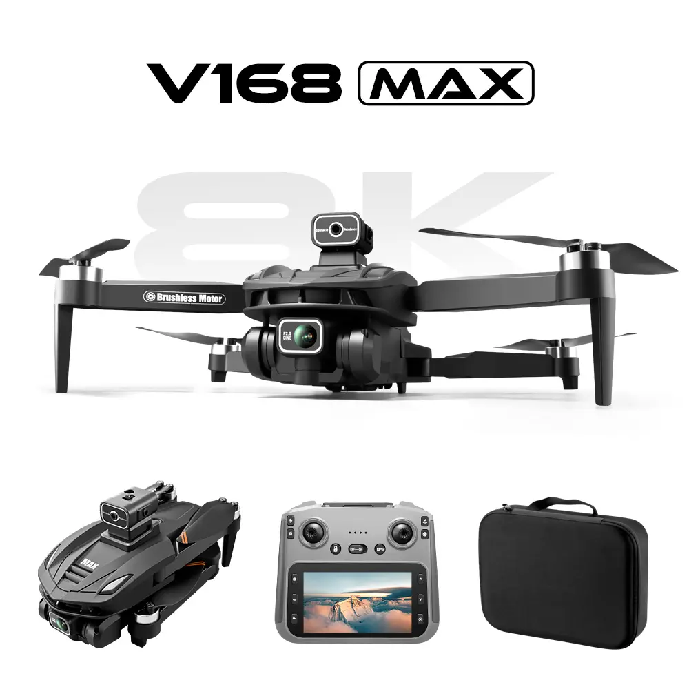SSS PIXEL-2025-New V168 Max drone, 1080P camera, 4.5inch screen remote controlquadcopter, brushless motor, GPS return, gesture control,360°Scrolling, dual lens, foldable design,