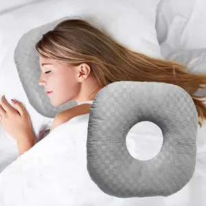 Ear Piercing Pillow for Side Sleepers with an Ear Hole for cnh and Ear Pain Ear Inflammation Pressure Sores, Cotton O-Shaped, Ear Guard Pillow