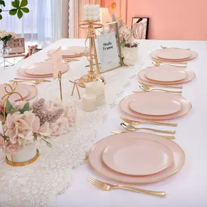 20 Plastic Plates with Edges, Dessert & Dinner Plates Set, Perfect for Parties, Weddings, Mother's Day