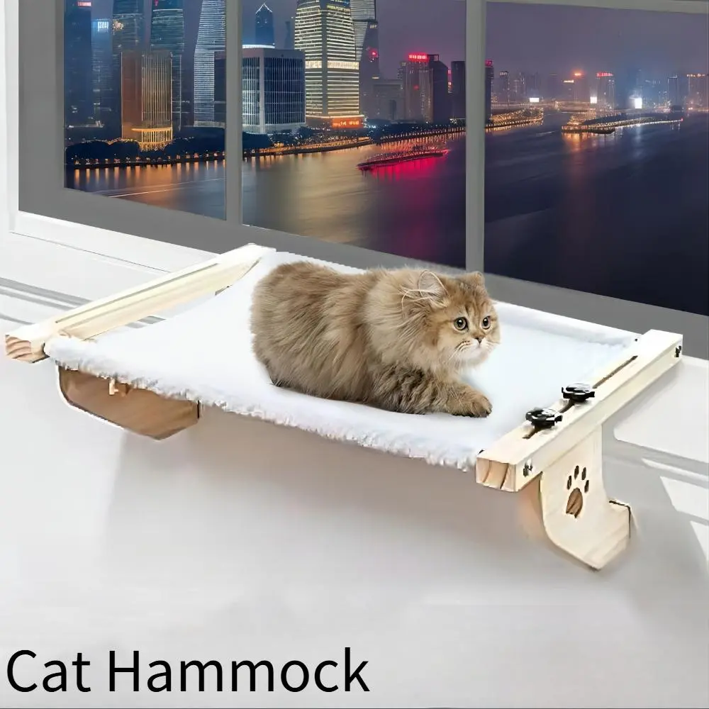 Cat Hammock with Sturdy Wood-Metal Frame, Comfortable Padded Cover, Adjustable Structure for Windowsills, Bedsides | Pet Supplies Cat Furniture