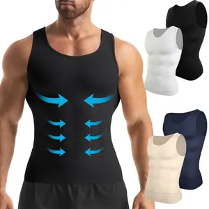 1-2 Pack Men's High Elastic Compression Sleeveless Body Shaper Vest for Tummy Control Round Neck Shirt Menswear Shapewear Top Garment