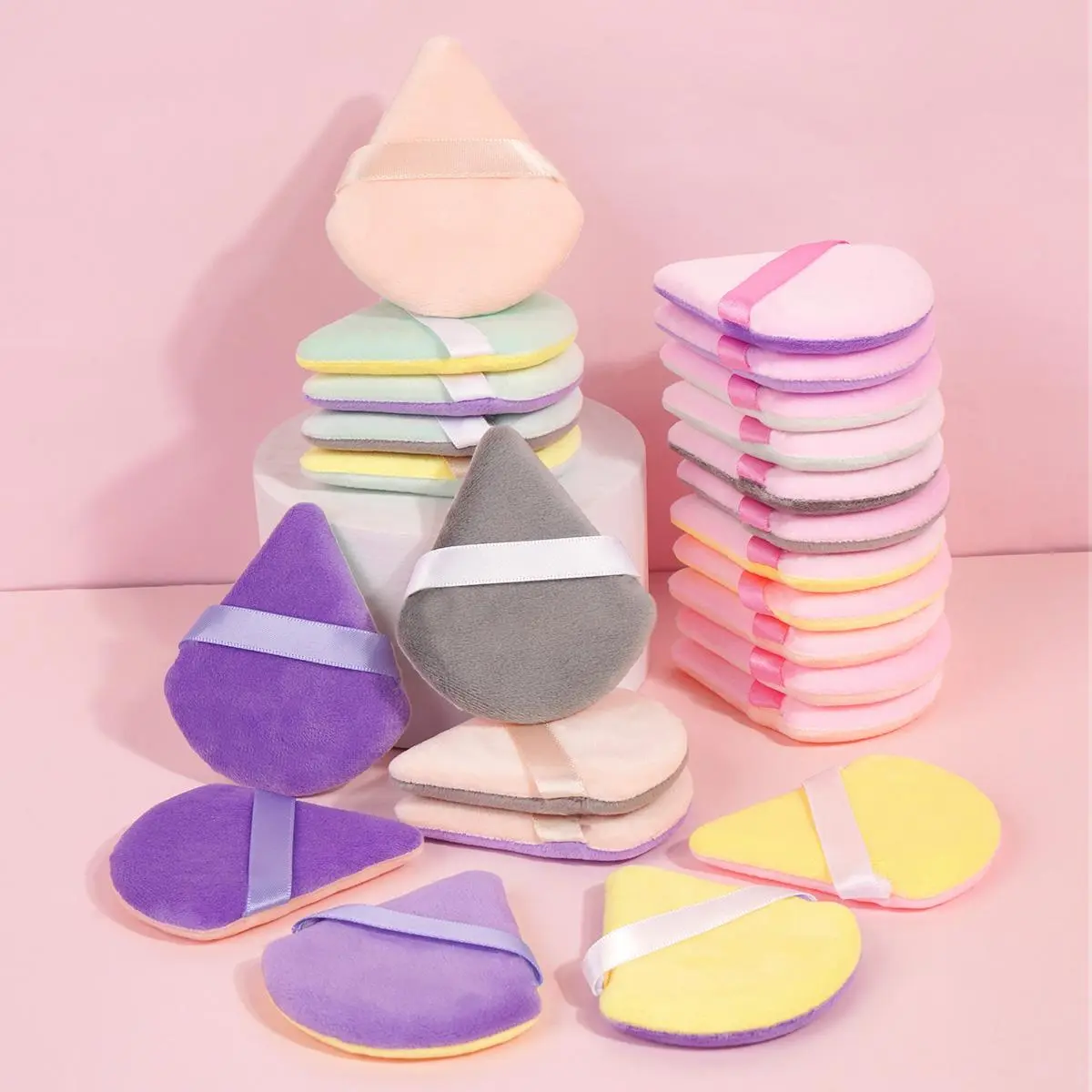 Mixed Color Triangle Powder Puff, 24pcs/set Cosmetics Makeup Tools Soft Velvet Blender Puff for Liquid Foundation Cream Loose Powder, Cosmetics Blending Makeup Tool for Beauty, Blending Beauty Sponge, Beauty Products