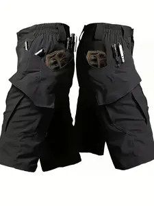 Men's Lightweight Breathable Tactical Pants, Elastic Waist Shorts with Multiple Pockets, Durable Fabric for Outdoor Sports and Fishing