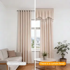 Creamy Pleated Curtain Header, Customizable Floor-To-Ceiling Window Drapery, American Luxury Style Hanging Decorative Curtain