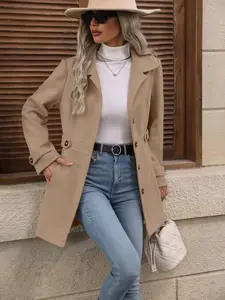 Autumn/Winter New Arrivals Mid-Length Wool Coat for Women, Elegant Stylish Slim-fitting Woolen Overcoat with Lapel Collar, Warm & Fashionable Essential for Commuting