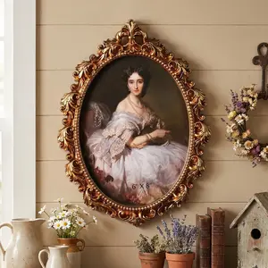 European Vintage Oval Photo Frame, Picture Frame, Resin Material, Wall-Mounted, Elegant Victorian Style, Home Decor Gift