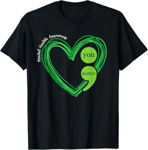 Men's Crew Neck Pure Cotton Plain Short-Sleeve Unisex Green Heart Motivational Mental Health Awareness Basic Casual Streetwear T-Shirt, Machine Washable, Solid Print