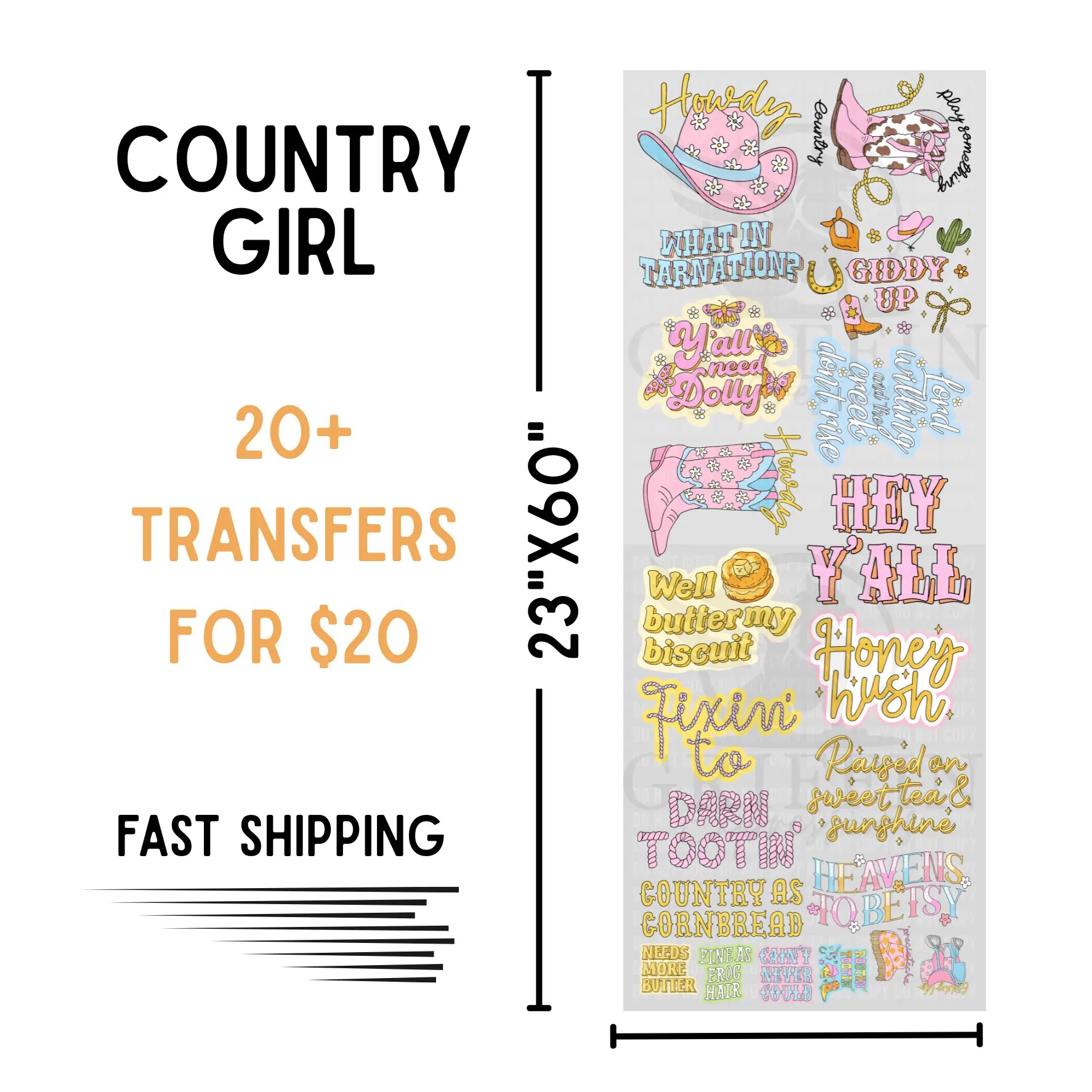 Country Girl | Dollar Deals DTF Transfer Gang Sheet For Graphic Tees Crafts