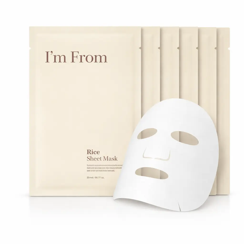 I’m From Rice Sheet Mask, Hydrating & Soothing Face Mask with Rice Extract, Moisture-Sealing Vegan Sheet, Korean Skincare, 0.68 fl. oz (20ml) / 5 Sheets