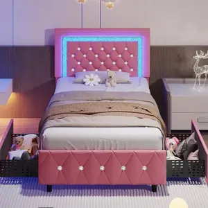 Queen Pink Bedroom Headboard Bedframe With LED Lights