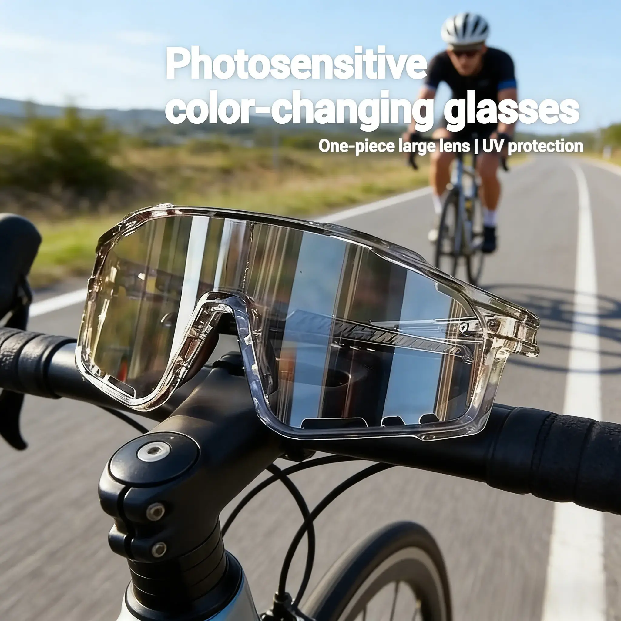 Outdoor Sports Cycling Protective Sunglasses - Photochromic Light-Sensitive 1-Piece Large Lens, Windproof, Dustproof, UV Protection Goggles