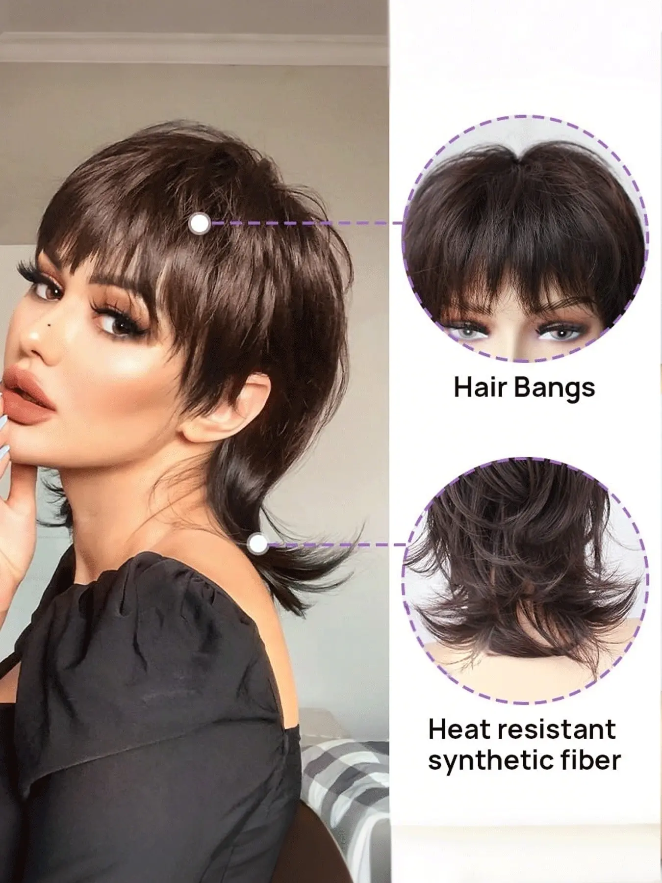 Layered Short Pixie Cut Wig with Bangs Synthetic Heat Resistant Hair Short Natural Heat Resistant Hair Wig SUCS Grey Pixie Wigs  main image 4