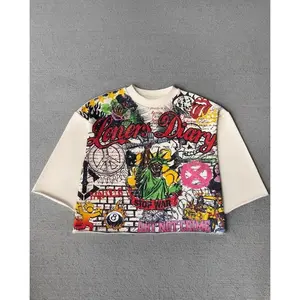 Shiyi Trading Streetwear Y2K T-Shirt New Trend Hip Hop Graffiti Large Graphic Print Harajuku Retro Oversized Loose Casual Cotton Tee for Women