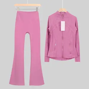 Regular jacket and Flared Leggings  Sport Jacket Flared Pants Set Women's Yoga Clothes Slimming Fitness Jacket Active Wear Exercise Clothing Female s s