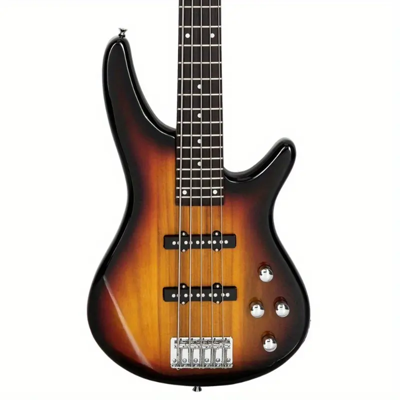 5-String Full-Size Electric Bass with Guitar Knobs, Sunset Color, Padded Strap & Exquisite Accessories (Bag, Picks, Connector, Wrench Tool) for Music Lovers, Padded Strap Guitars & Gear Accessories