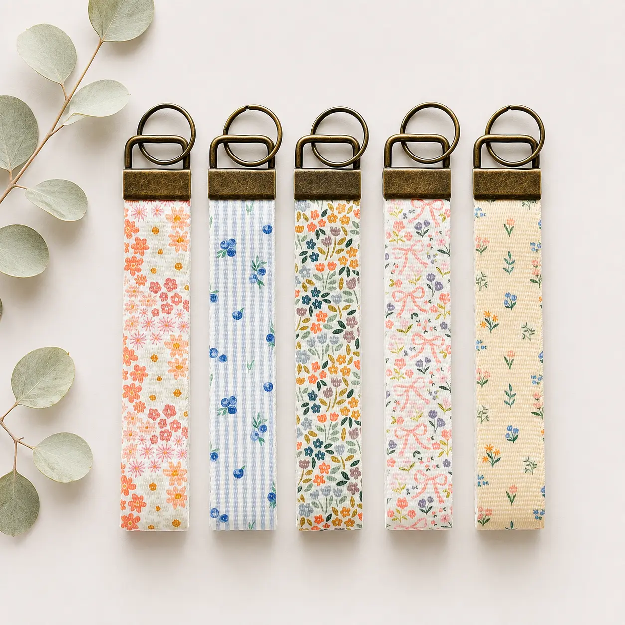 Spring Key Fob Wristlet | Antique Brass Hardware | Stylish & Functional