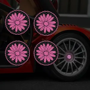 4PCS High Strength Reflective Daisy Car Decal Night Visual Reflective Flower Personalized Style for Car Wheel Center Window Body Bumper Wall Laptop Car Wheel Hub Decorative Sticker