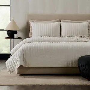 Jeremiah Brent Home 3pc King Channel Rice Stitch Gauze Quilt Set Cream