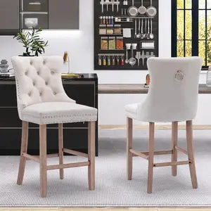 Bar Stools Set of 2, Velvet Upholstered Bar Stool for Kitchen Island, Counter Stools with Nailhead Trim Velvet Tufted swivel  bar