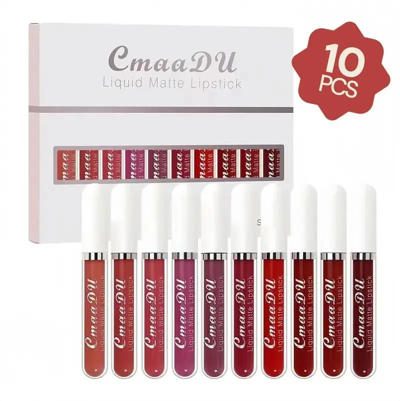 10 Pcs Matte Liquid Lipstick Set, Long-LastingWaterproof Makeup with a Smooth, Non-StickFinish - Flawless Cosmetic for Beginners