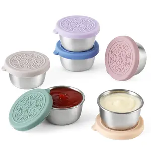 6 Pack Salad Dressing To Go Containers, 1.6 oz Small Stainless Steel Sauce Cups With Leakproof Silicone Lids, For Lunch Boxes, Picnics and Travel