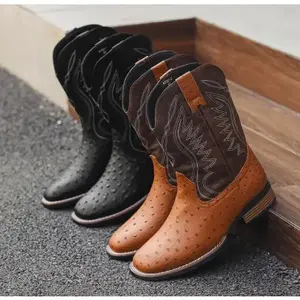 American Western Cowboy Boots with Embroidered Details fur boots