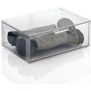 Plastic Stackable Closet Storage Organizer Bin Containers with Front Pull Drawer for Cabinet, Desk, Shelf, Cupboard, or Dresser Organization - Lumiere Collection - Clear