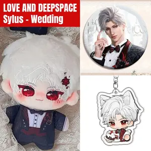 3pcs, Love and Deepspace Anime Plush Doll + Badge + Keychain, Collectible Stuffed Character Figure, Premium Soft Toy - Keychain Bag Car Charm, Desk Shelf Room Decor, Birthday Christmas Valentine Party Gift for Anime Fans Teens