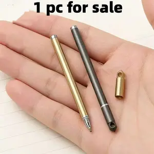 Mini Brass Signature Pen, Emergency Writing Pen, Portable Travel Metal Ballpoint Pen, Gift Multi-Function Pen, Includes 2 Refills
