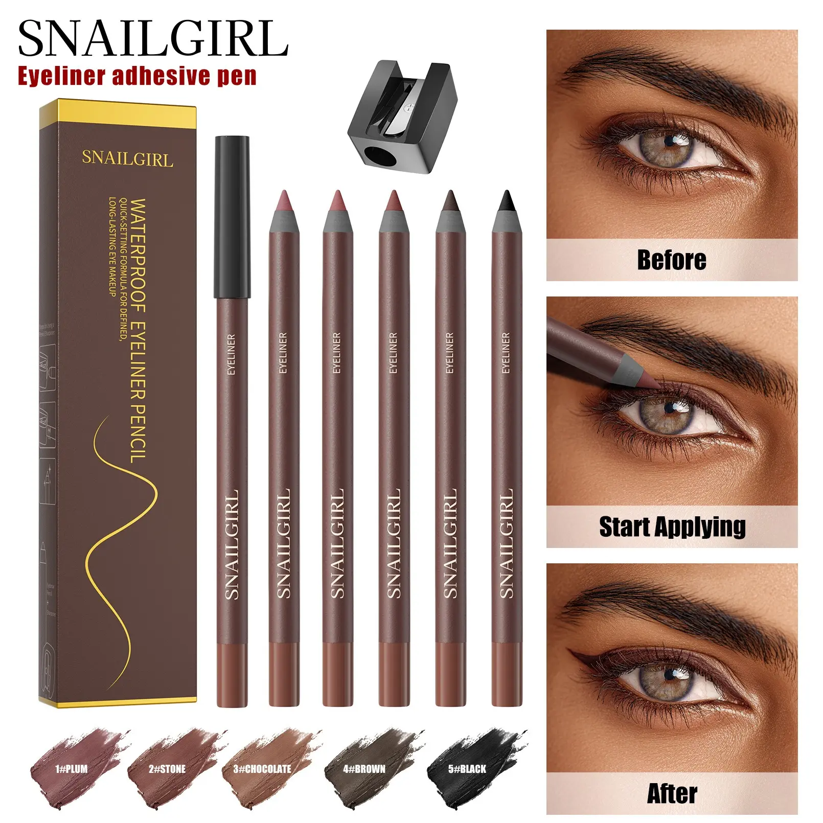 Vegan Eyeliner Pencil with Soft Tip & Sharpener - Long Lasting Waterline Pencil for Flawless Lines, Smudge Proof & Stays Put, Pigmented Black, Waterproof, Built-In Sharpener, Ethical Makeup Option, Cosmetic, Eye Pencils